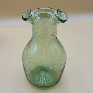 Colonial Jamestown green hand blown glass ruffle vase, St Patrick, Mardi Gras